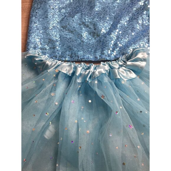 Kids Blue Sequin Glittery Tulle Dress With Ruffle Sleeves - Back Velcro Closure - Picture 5 of 10